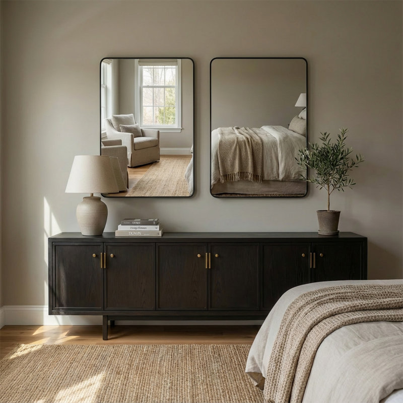 Miroir de salle de bain mural, Noir mat, 36 pi x 24 po