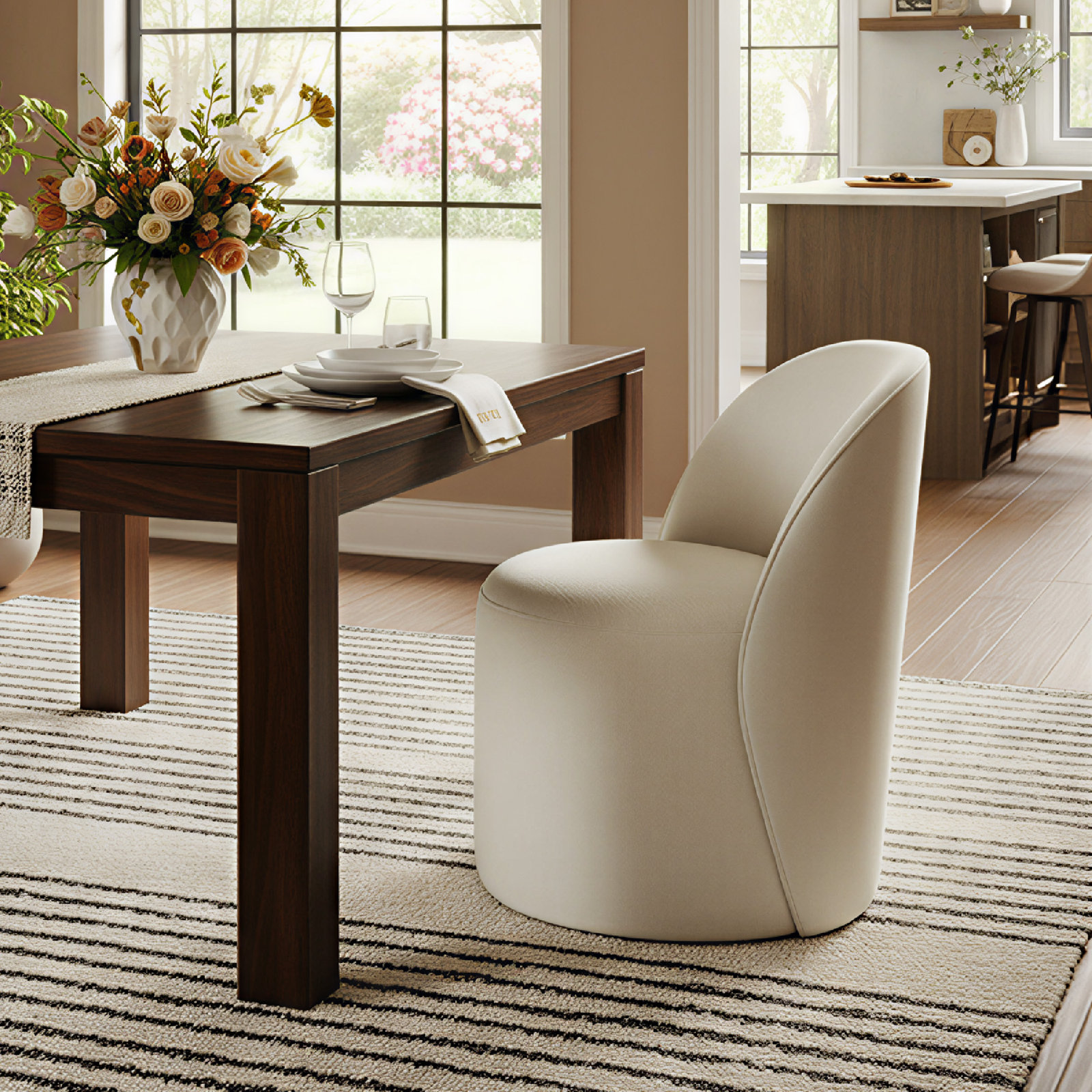 Lola Lola Caster Dining Chair, Polyester Beige