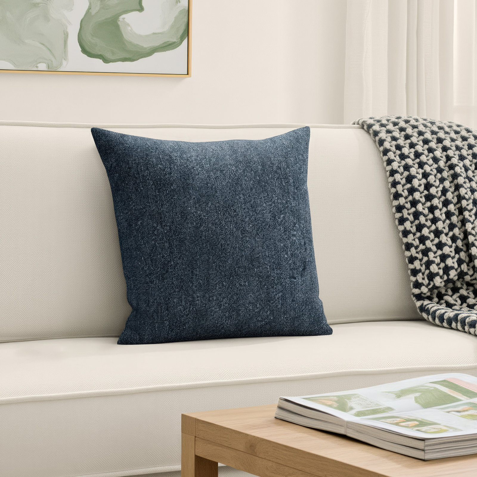 Felice 22" x 22" Sunbrella® Pillow Cover and Insert, Indigo, 20" x 20" 
