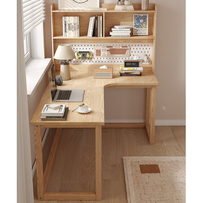 Burlywood + White L-Shaped Solid Wood + Iron desk