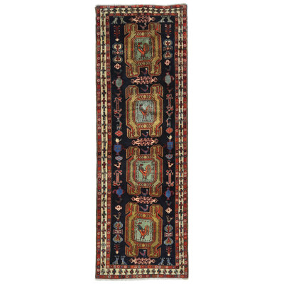 One-of-a-Kind Plum Tribal 4X10 Oriental Area Rug