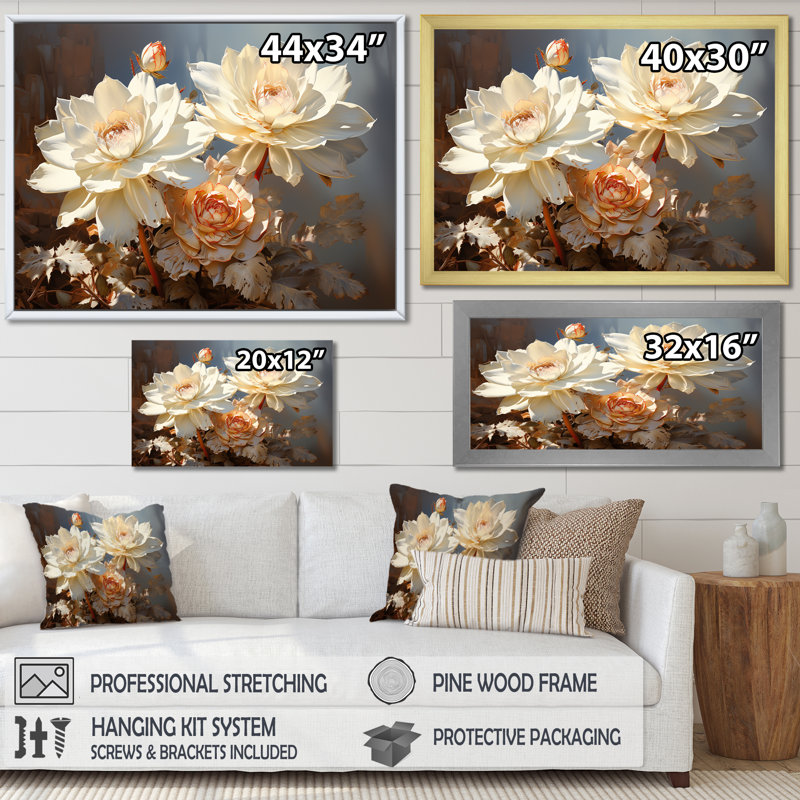 «Succulent Farmhouse Still Life» sur toile, Cadre flottant blanc, H 34 po x l 44 po x P 1,5 po