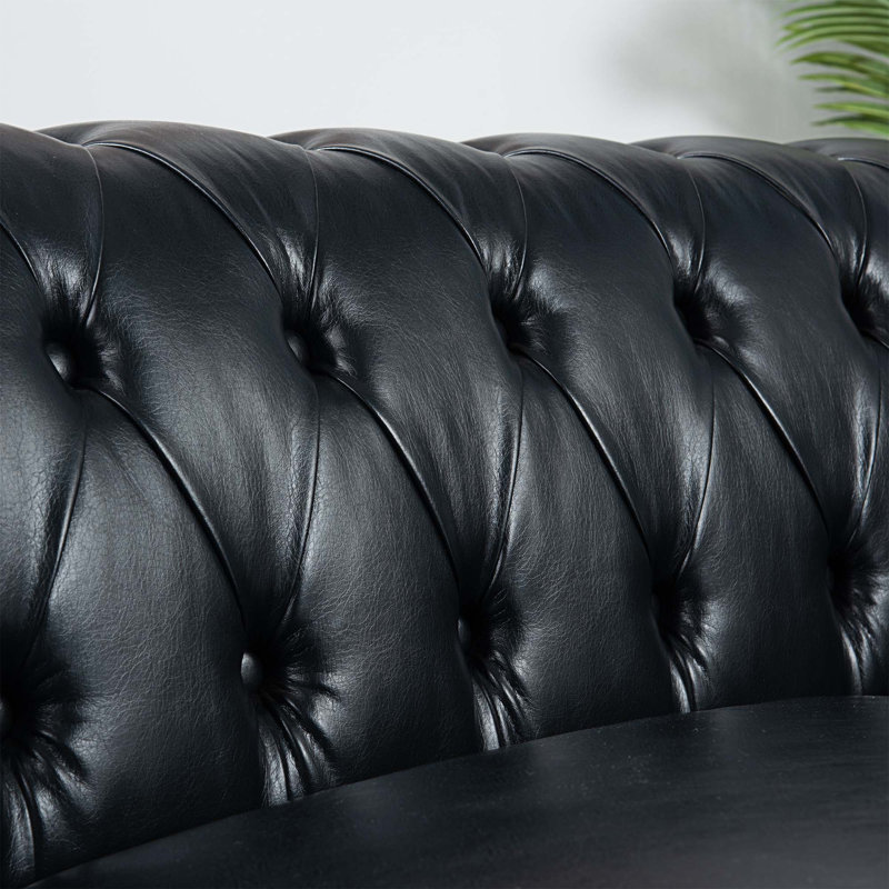 Canapé Chesterfield à accoudoirs roulés 83,5 po Avrian, Similicuir noir