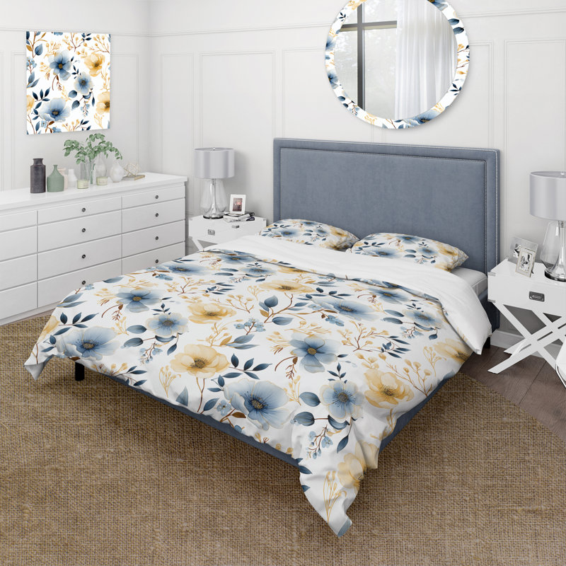 Watercolor Whimsy Blue Serenaded Gardens - Ensemble de housse de couette à motif floral