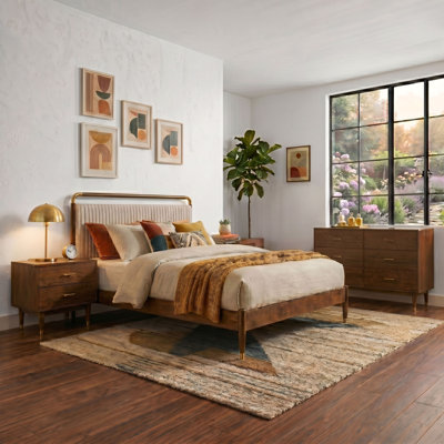 Solid Wood Bedroom Set With Gold-Capped Legs