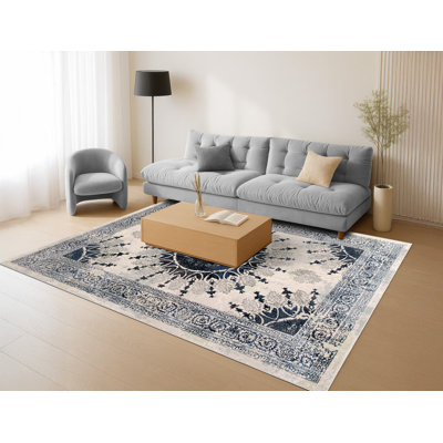  2X3 Ft Traditional Boho Doormat | Small Carpet For Indoor Floor Decor | Blue Grey