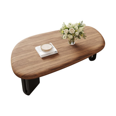  45" Modern Oval Coffee Table, Wood Grain Center Table For Living Room