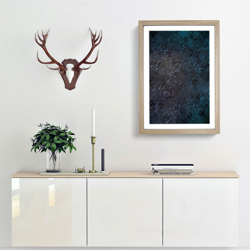 Geometric Blues in Abstract - Framed Print, Oak Framed, 48cm H x 36cm W x 2cm D