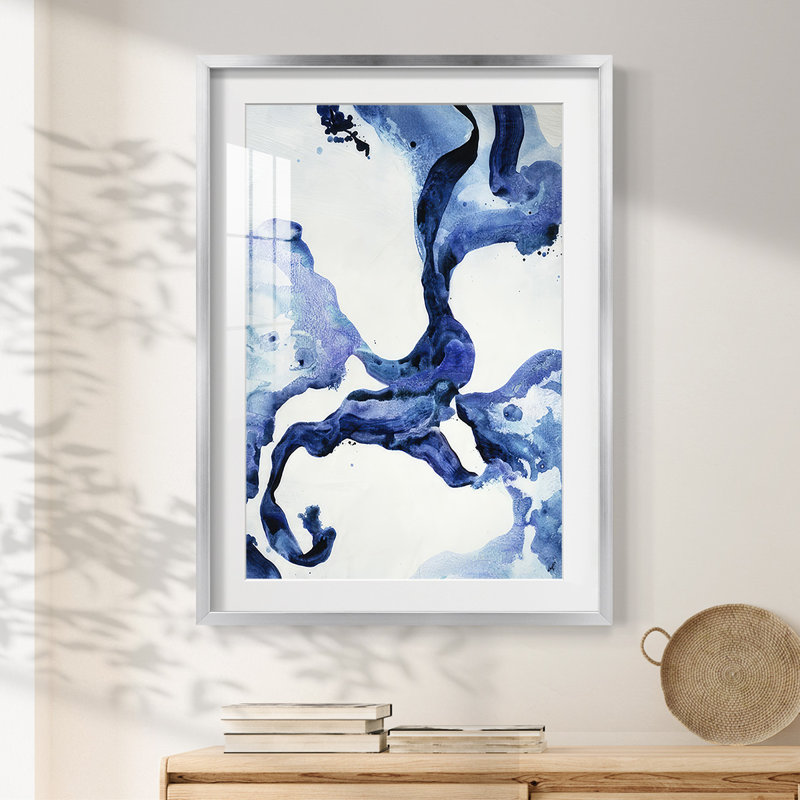 Indigo I - impression encadrée, H 25,5 po x l 17,5 po, Argent argent