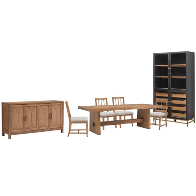 Trestle Dining Table With 4 Grey Side Chairs Buffet And Cabinet