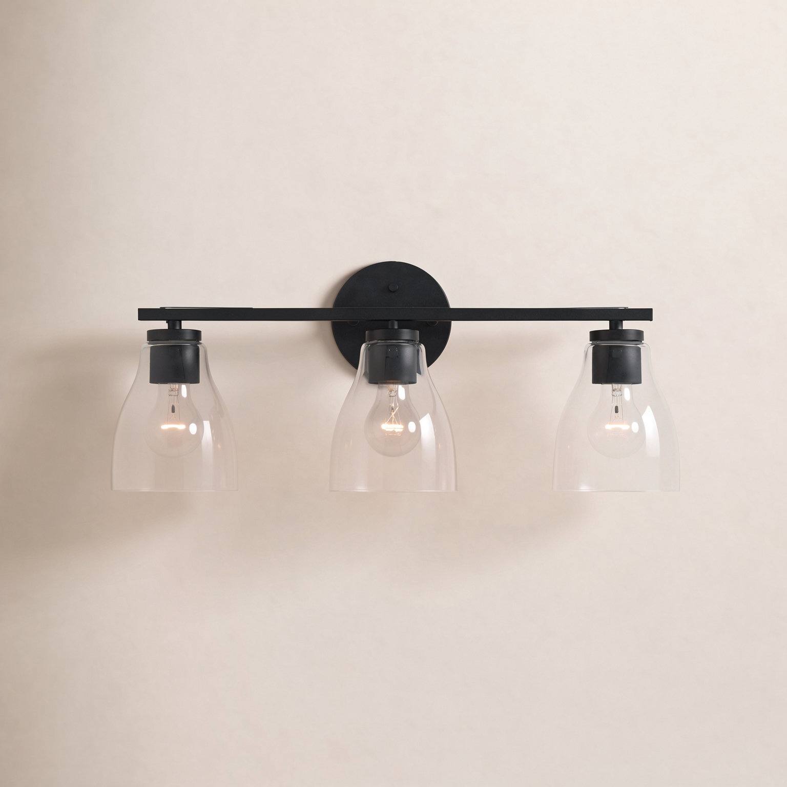 Dimmable Vanity Light, Matte Black, 3 Lights, 10" H x 22" W x 6.5" D