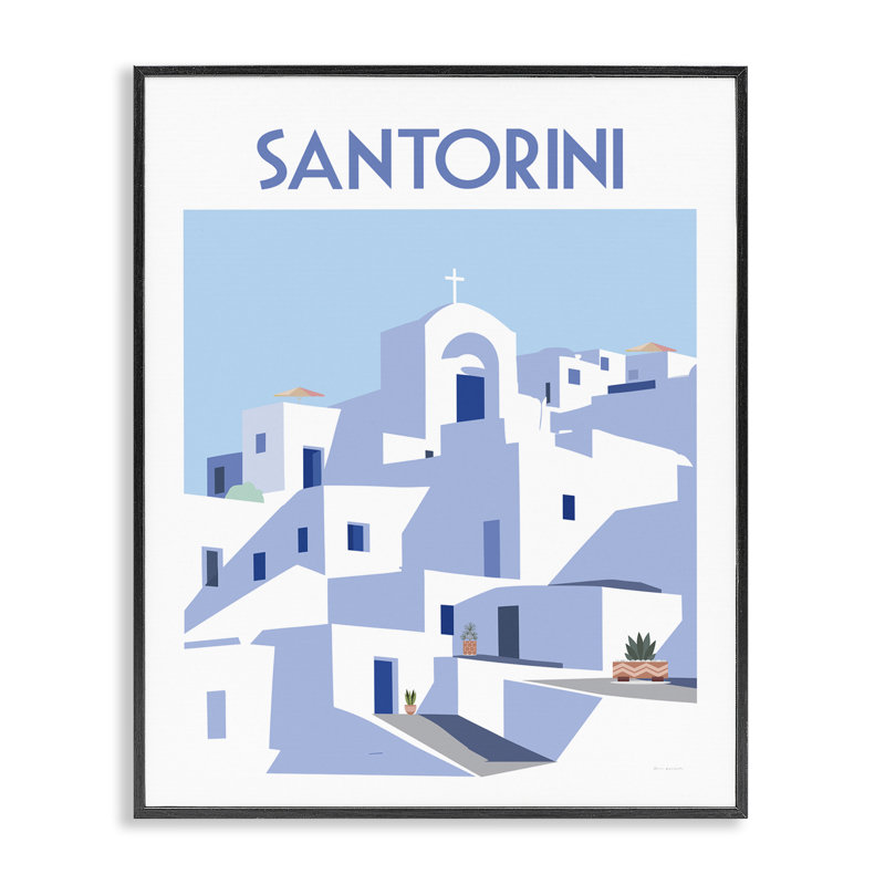  Art urbain de Santorin, estampe numérique par Omar Escalante, H 14 po x l 11 po, Giclée encadrée noir minuit