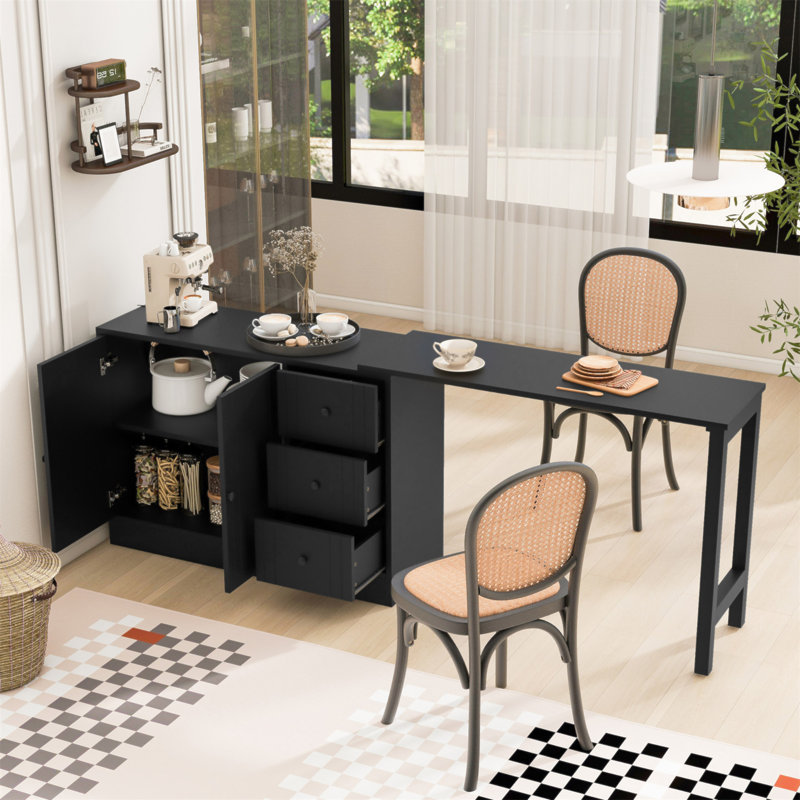 U_Style 89.7''Wooden Sideboard With Extendable Table,Multifunctional Storage Cabinet With 2 Doors And 3 Drawers,For Living Room,Study,Foyer And Kitchen