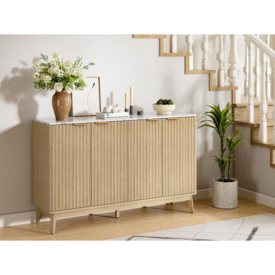 Buffet buffet avec plateau en marbre et tablette réglable, rangement cannelé moderne