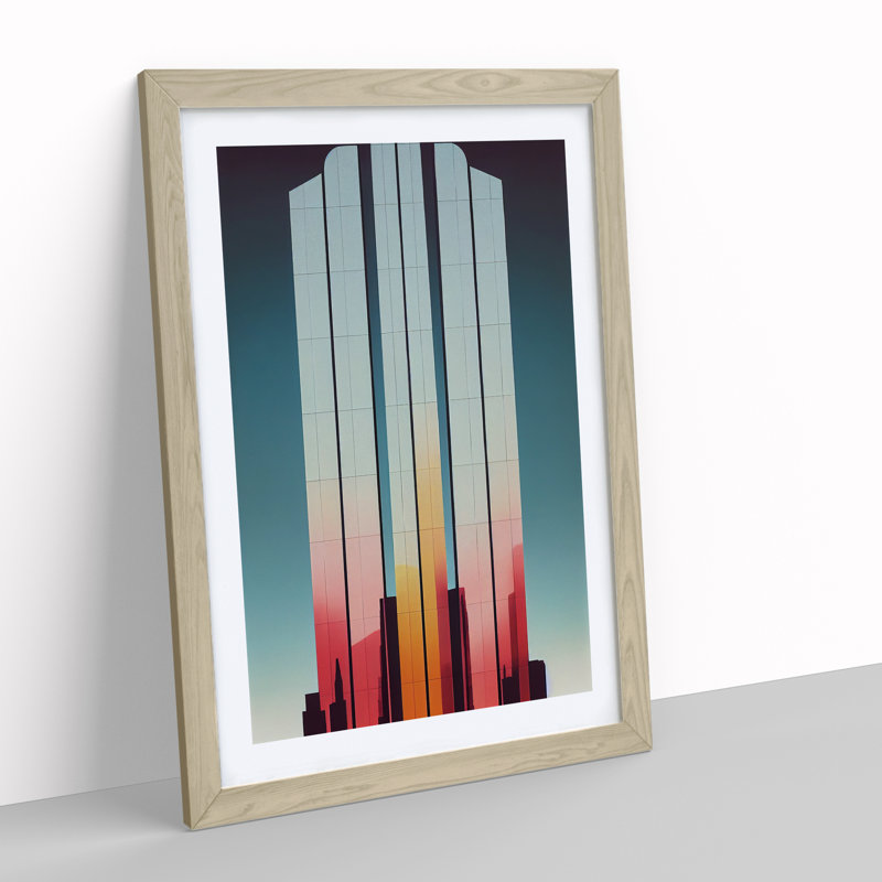 Futuristic City Architecture No.2 Skyscraper 1 Piece Single Picture Frame Wall Art, 64cm H x 46cm W x 2cm D, Oak