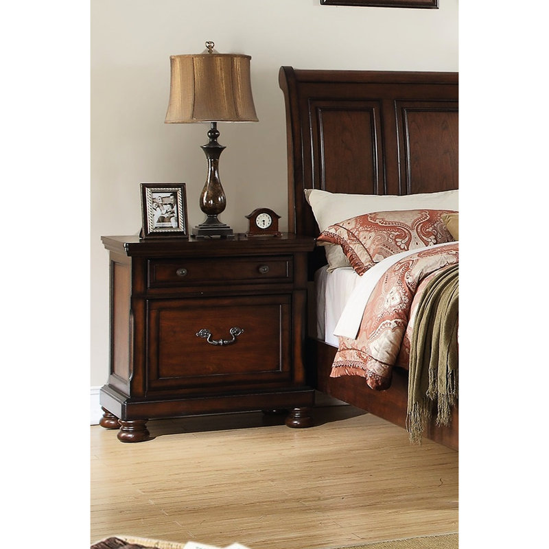 Table de chevet moderne en cerisier avec 2 tiroirs de rangement pour la chambre à coucher 2 tiroirs