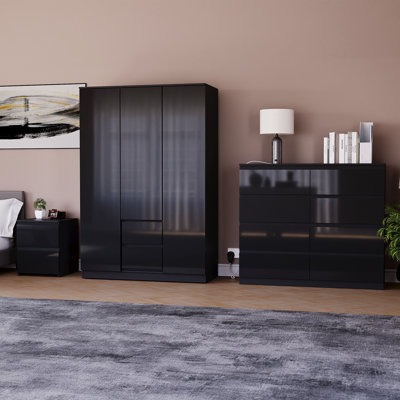 3 Piece Bedroom Set (2 Drawer Bedside Chest, 8 Drawer Chest, 3 Door 2 Drawer Wardrobe), (100% FSC)