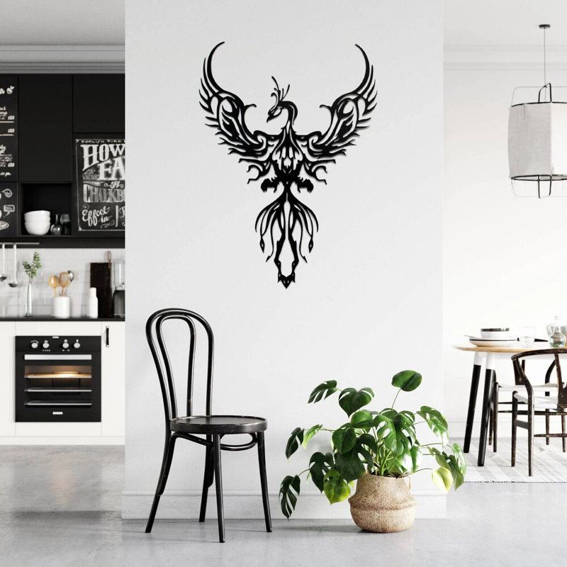 Décoration murale en métal Rising Phoenix, H 23 po x l 16 po x P 0,12 po, Blanc