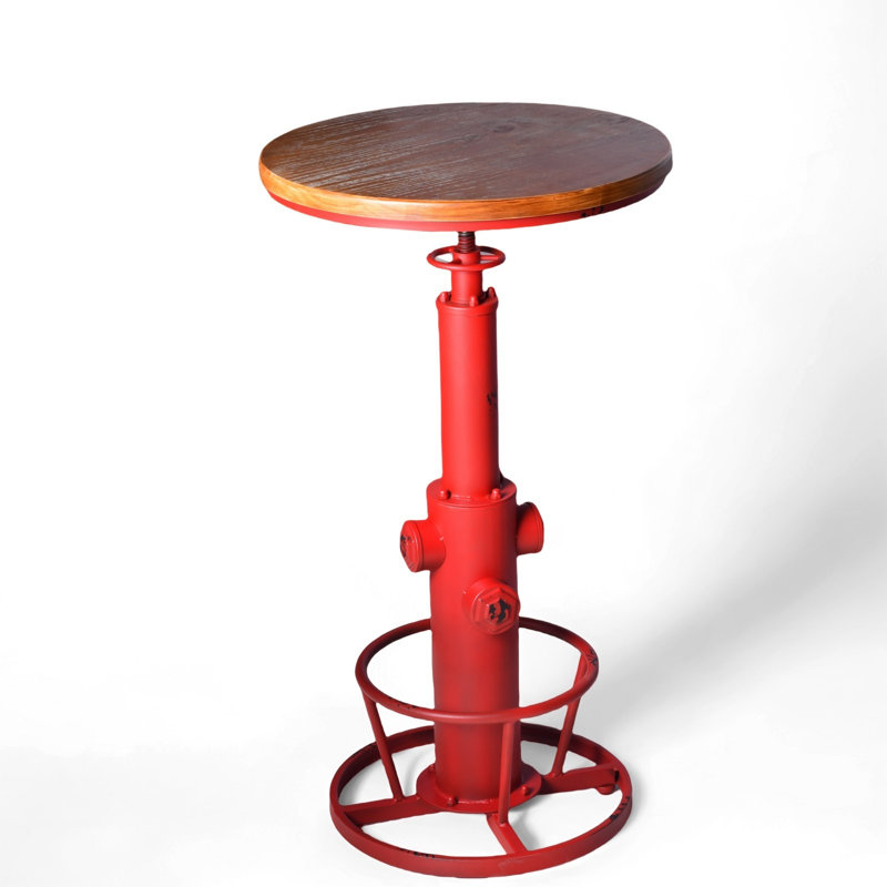 Industrial Bar Table 38.6"-44.5" Height Adjustable Swivel Round Wood Tabletop 23.6" Dia, Kitchen Dining Office Coffee Bistro Pub Table
