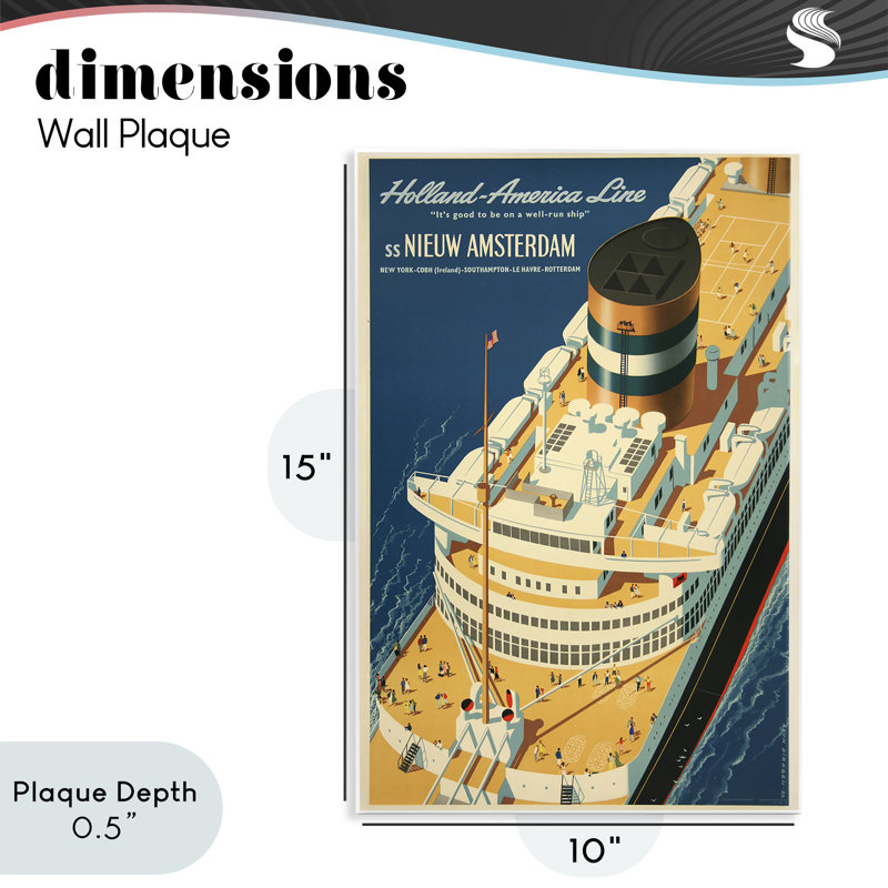 Plaque murale de bateau de croisière Nieuw Amsterdam, design par Vintage Posters, H 15 po x l 10 po