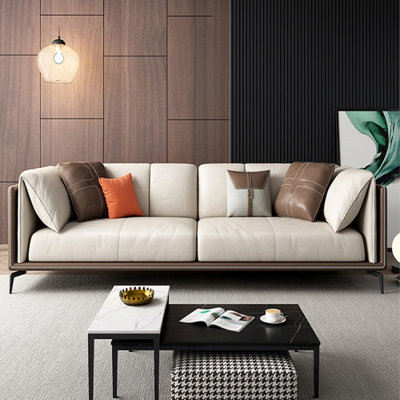 Beige Genuine Leather Standard Sofa cushion Loveseat