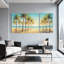 Palmiers, plage tropicale, palmiers, océan, ciel, sable, coucher de soleil, réflexion, ensemble de 3 impressions sur toile-416444550