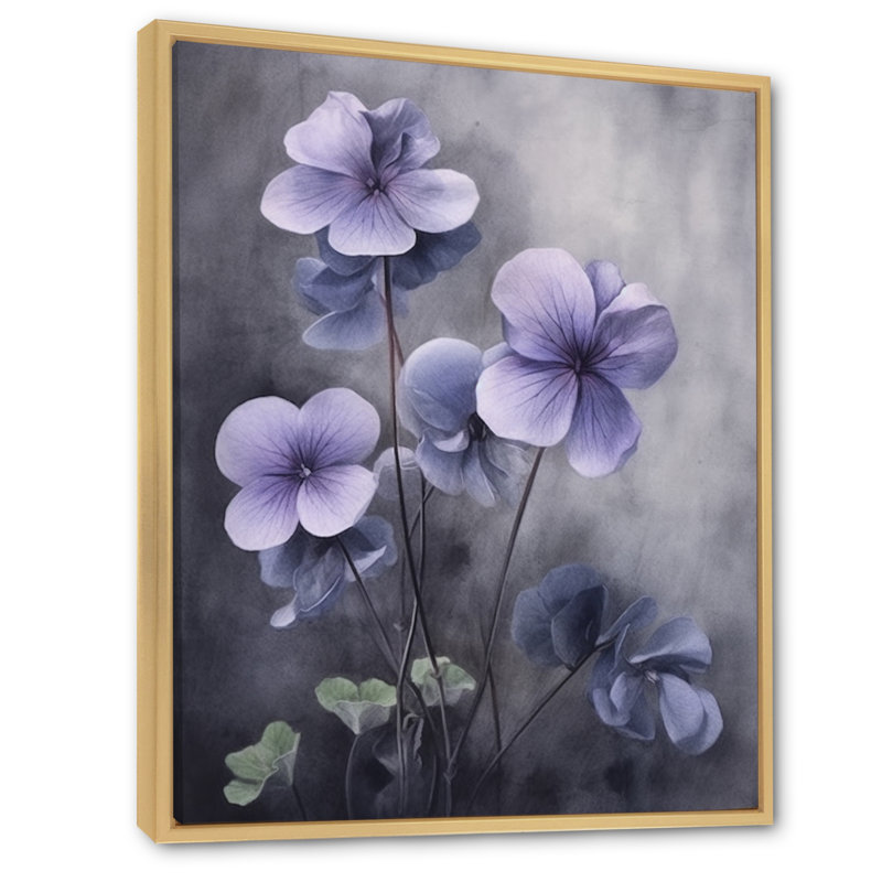 Mauve gris, violettes, rêve I - art mural floral, Cadre flottant en érable, H 32 po x l 24 po x P 1 po