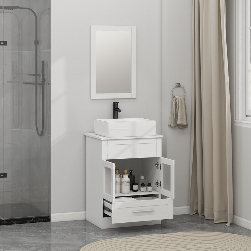 Minela 24'' Free Standing Single Bathroom Vanity with MDF Top with Mirror