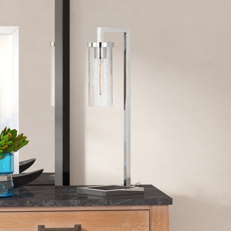Malva Metal Desk Lamp, Seeded Glass, Polished Nickel