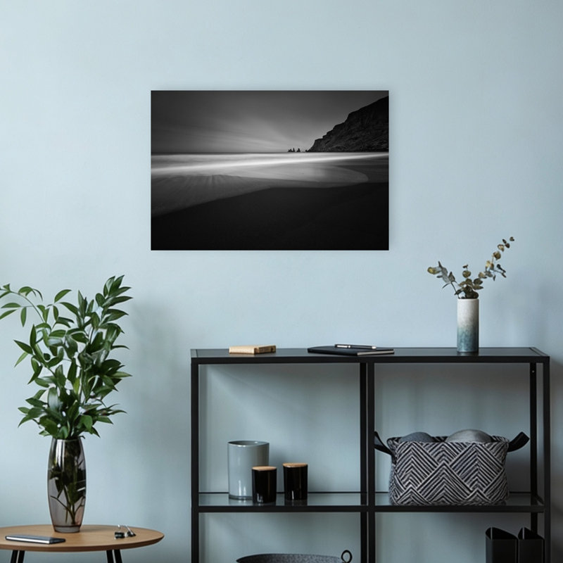 Serene Black Beach Dramatic Ethereal Minimalist Coastal Wall Art Print 1 Piece Wrapped Canvas Wall Art, 30.48cm H x 45.72cm W