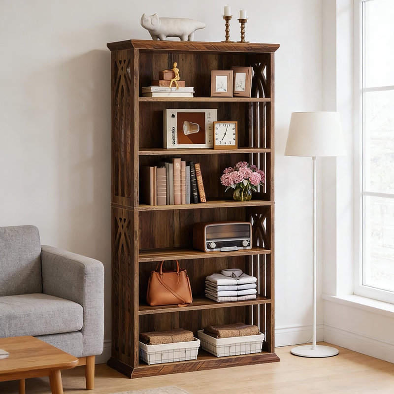 Stylish Farmhouse Style Storage Cabinet With Spacious Bookshelf, Adjustable Shelves And Durable MDF Construction