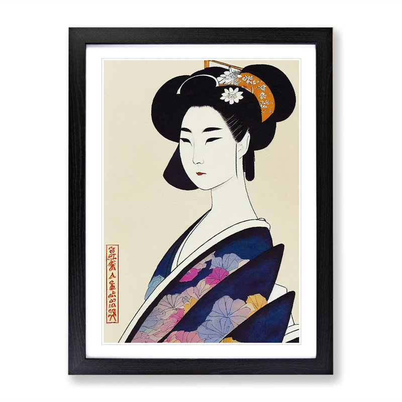 Classic Geisha No.1 - Single Picture Frame Print, Black, 64cm H x 46cm W x 2cm D