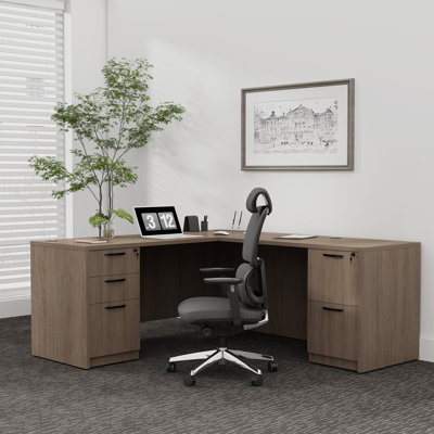  66.93'' L-Shaped Executive Desk with Cabinets