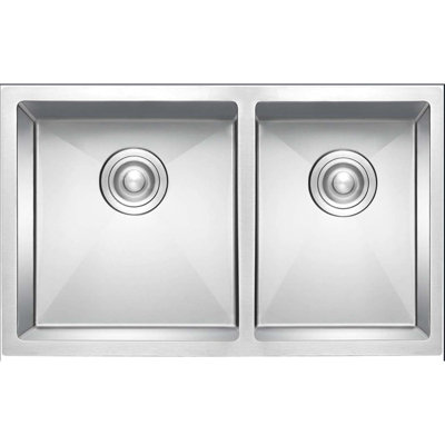 DAX 60/40 Double Bowl Undermount Kitchen Sink - 32" x 18" - 18G - R10, Stainless Steel, No Accessories Included