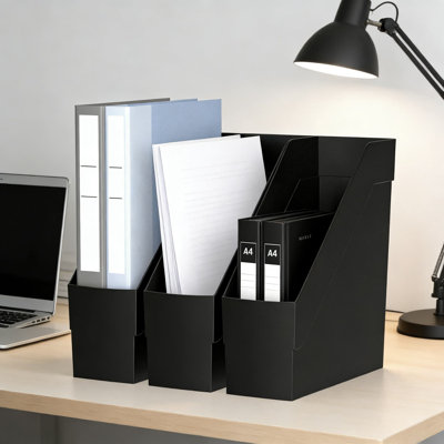 Ensemble de 3 bacs de rangement pour magazines et dossiers, organisateur de bureau en plastique à dessus ouvert pour le bureau, la maison ou la salle de classe, solution de rangement durable et peu encombrante