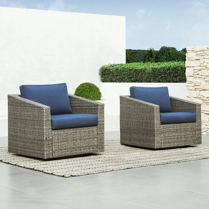 Tiaka 2-Person Swivel Outdoor Seating Group, Gray, Blue