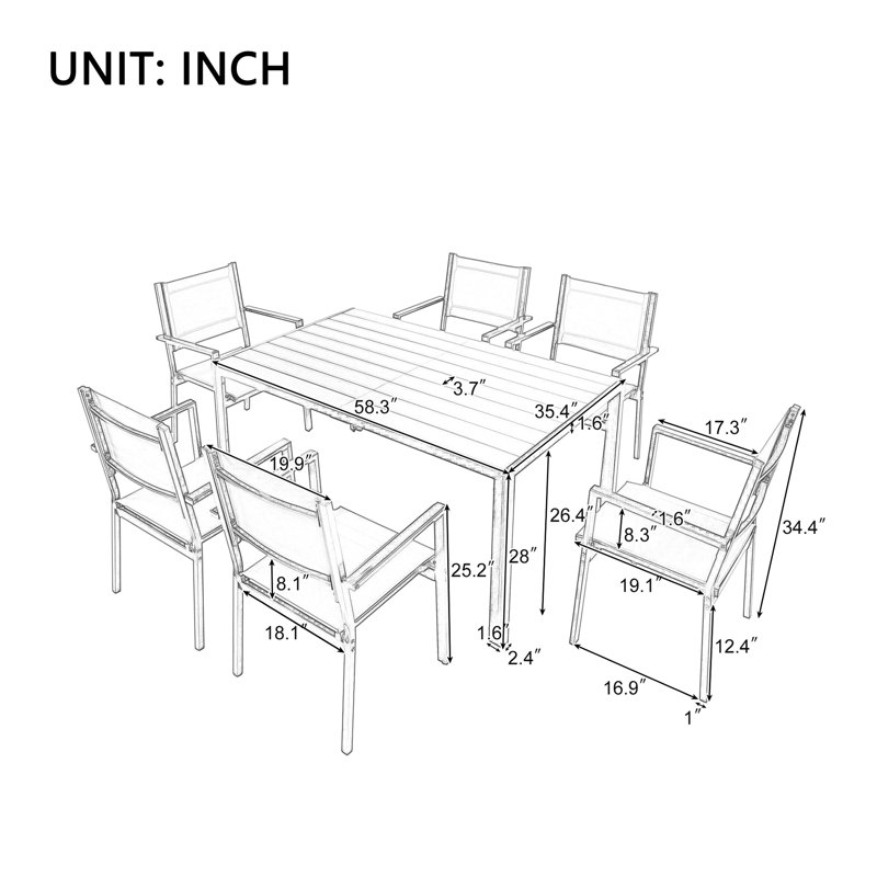 Mobilier d'extérieur en U de style U - moderne, pour patio, balcon, cour arrière, pouvant accueillir 6 personnes avec structure de table et de chaises, conception moderne pour les sièges