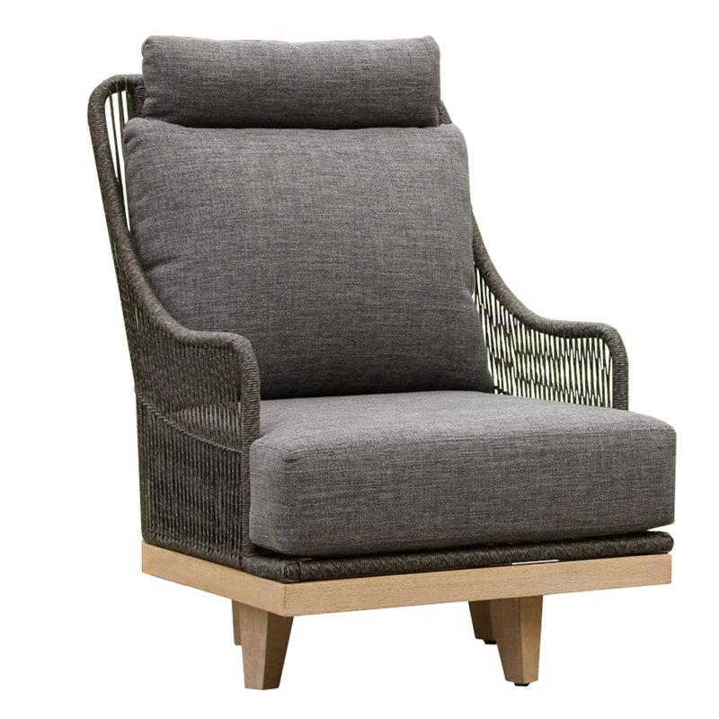 Chaise gris anthracite Posey avec tissu en oléfine, Coussin gris anthracite / gris / structure en bois