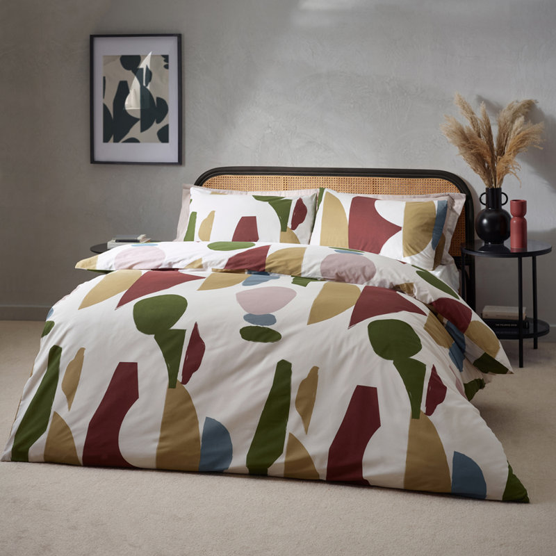 Areonia 144 TC Duvet Cover Set, Green/Red/Tan, Kingsize - 2 Standard Pillowcases