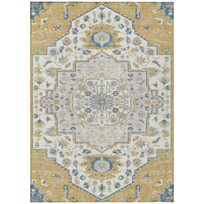 Lidia Gold Washable Indoor-Outdoor Rug - 