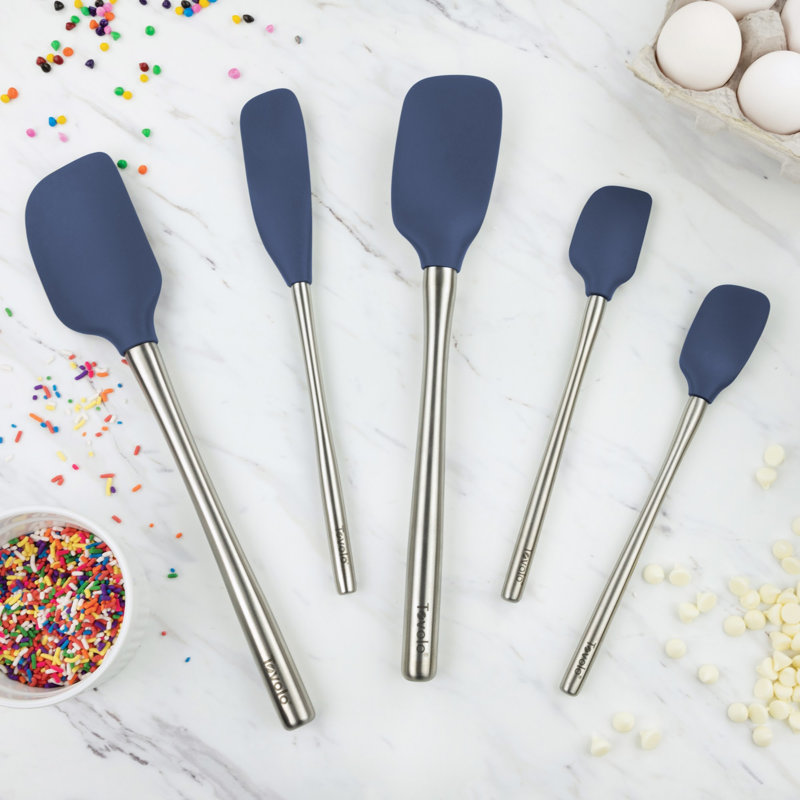 Ensemble de 5 spatules en silicone Tovolo Flex-Core avec poignées en acier inoxydable, Indigo profond