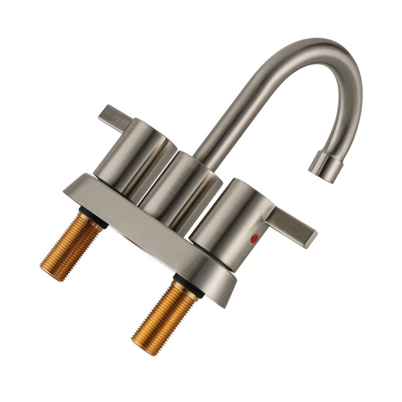 Brushed Nickel 4" Centerset Bathroom Faucet With Dual Handles, Zinc Alloy Construction, Ceramic Disc Valve, 1.2 GPM