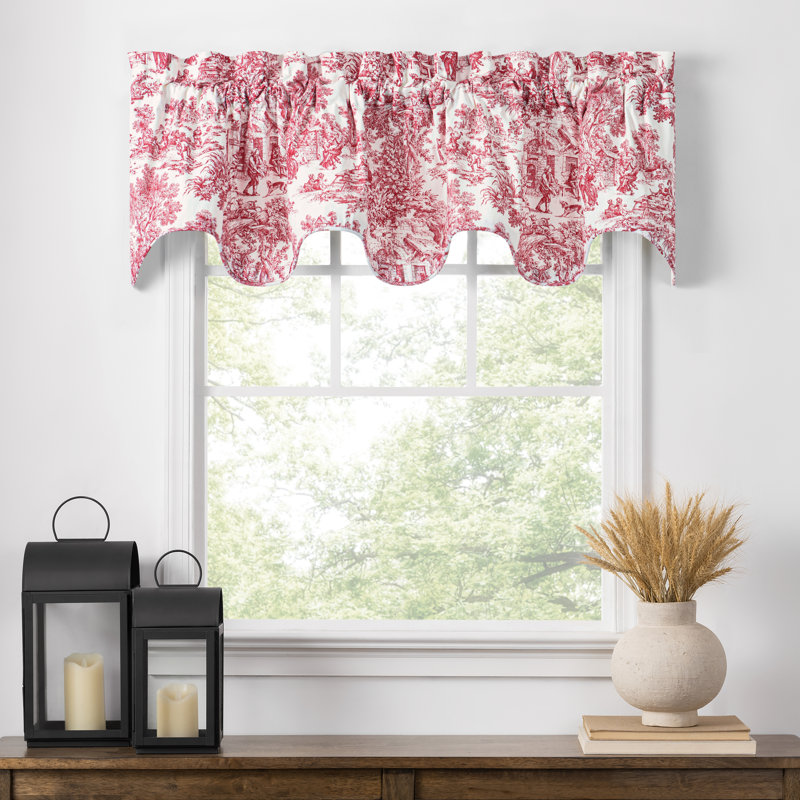 Amelie Toile Cotton Scalloped 70'' W Window Valance, Red