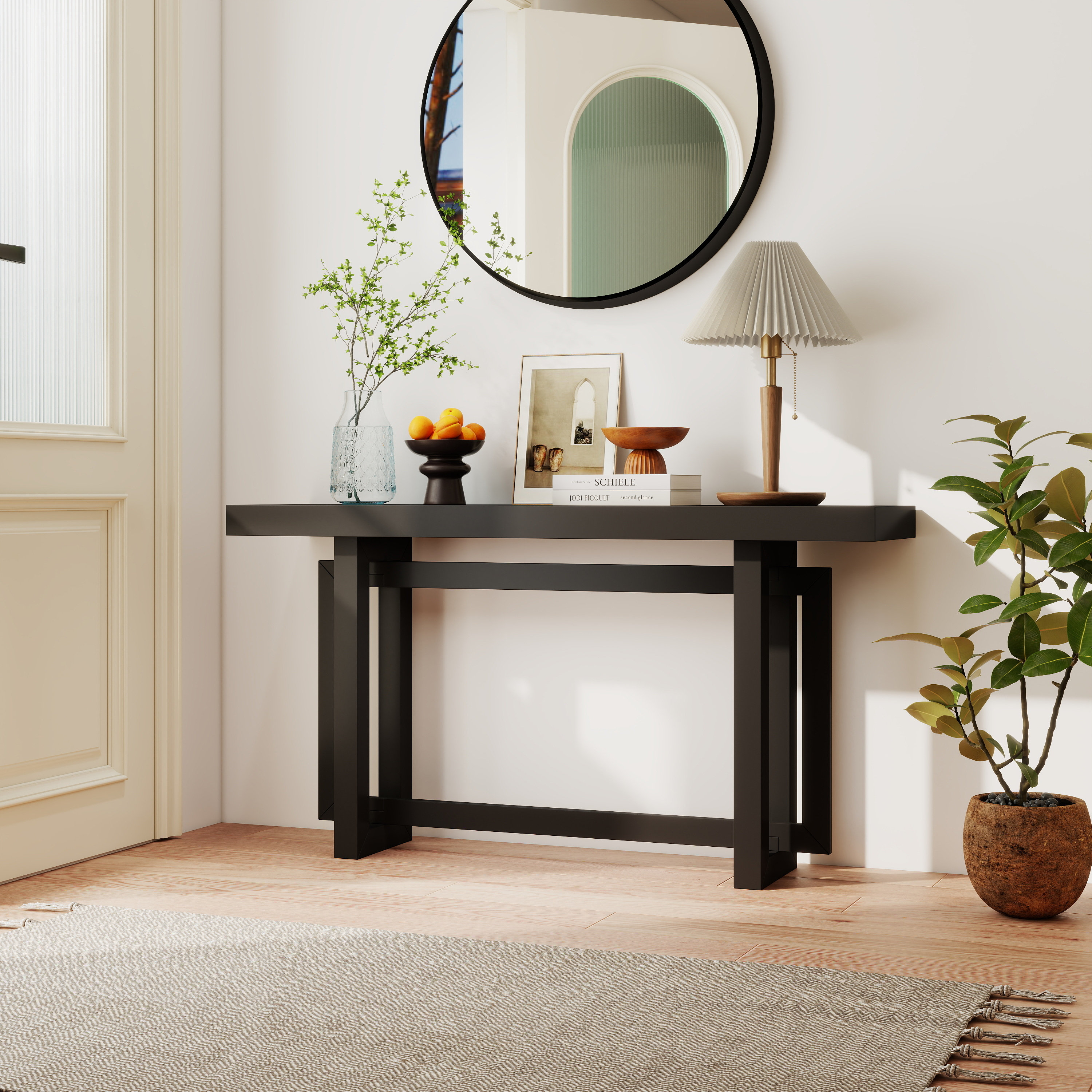 Ivy Bronx 59inPine Entryway Table, Triple Rectangle Design Sofa Console ...