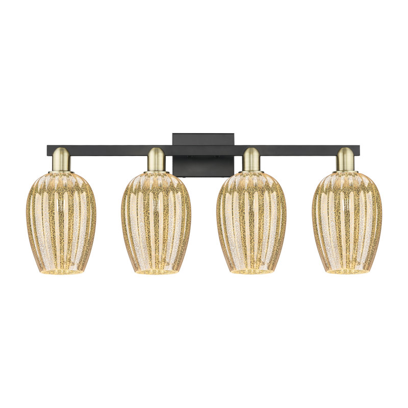 Eldon - 4 Light 36" Flute Shade Bath Vanity Light, Antique Brass/Matte Black, Mercury, 4 Lights