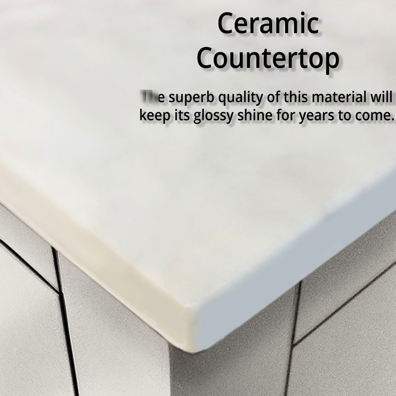 Meuble-lavabo simple blanc 54 po L, 18,25 P, fermeture en douceur, plateau en céramique avec une finition de longue durée, profondeur de 17,33 po, fermeture, rangement dans l'armoire et les tiroirs