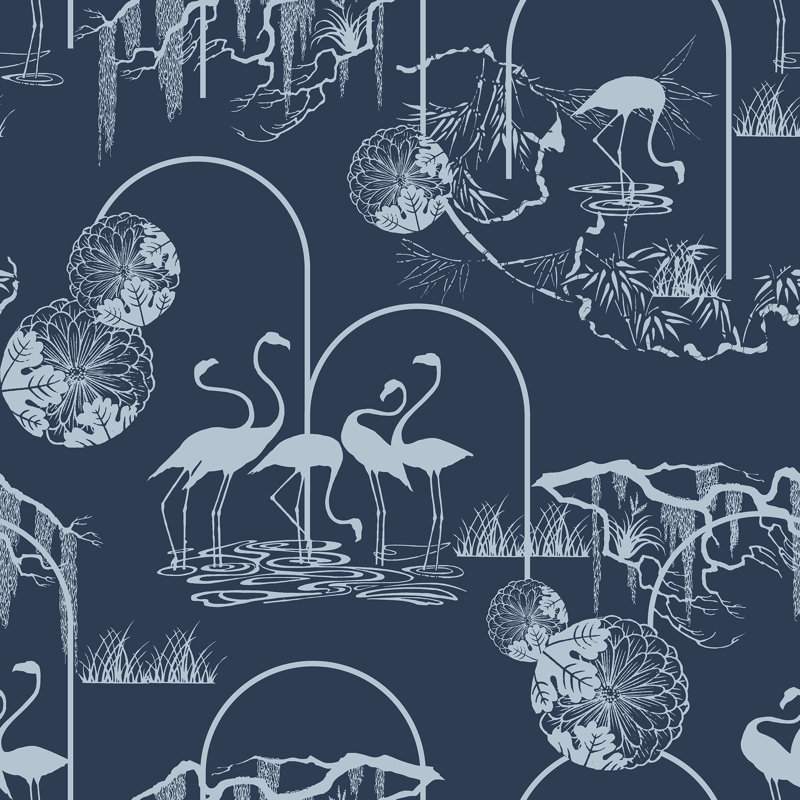 Yuki Osada Toile Wallpaper Double Roll, White/Blue