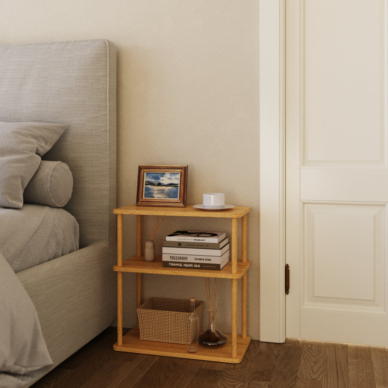 Petite table d'appoint Vihafa, table de bout en bois avec tablette de rangement, table étroite pour les petits espaces, chambre à coucher, salon, assemblage facile (naturel)