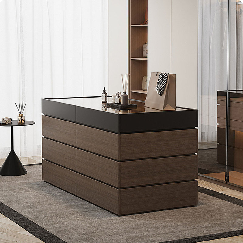 Simple Jewelry Storage Dresser Drawers Cabinet, Gray/Walnut