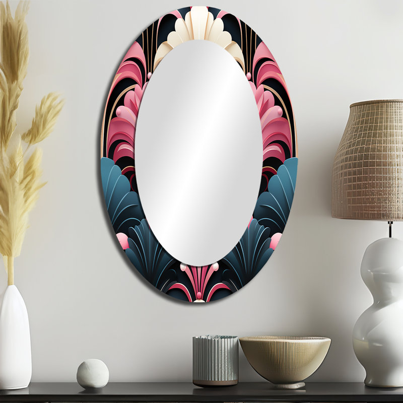 Theophanes - Miroir mural ovale rose, H 36 po x l 24 po